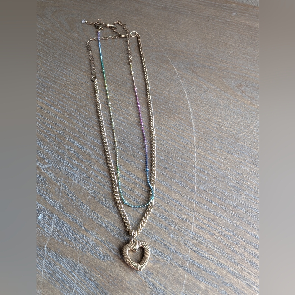 Gold Toned and Multicolor Chains with Heart Pendant